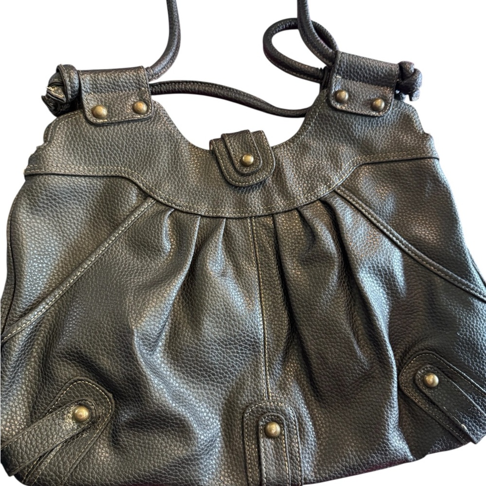 Chic blackish Vegan leather heavyweight durable boho biker, style shoulder bag - Picture 2 of 16